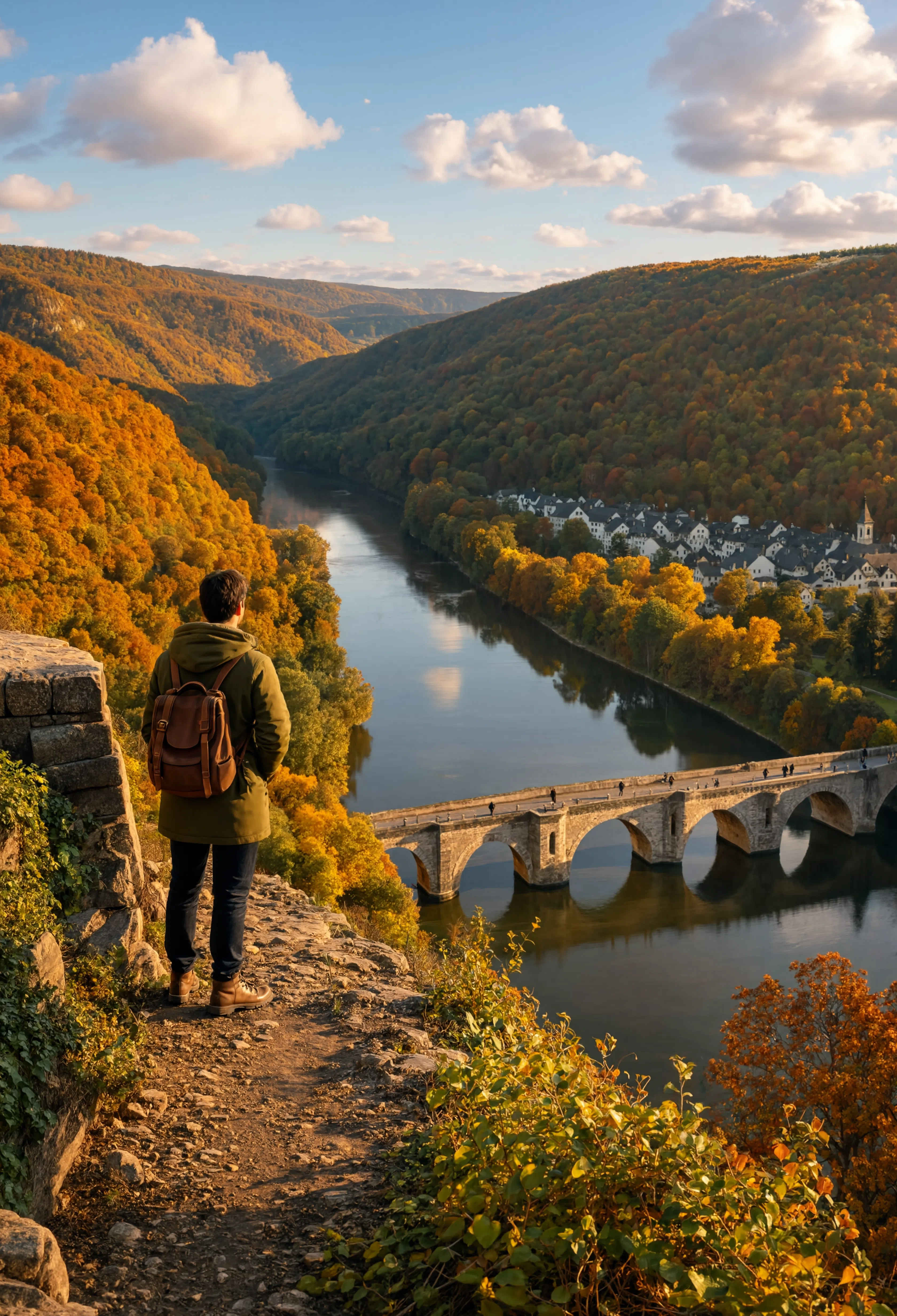 Herbstliche Naturlandschaft Deutschlands mit goldenen Wäldern und einem ruhigen See
